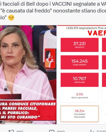 La paralisi di Bell, Simona Ventura e il VAERS