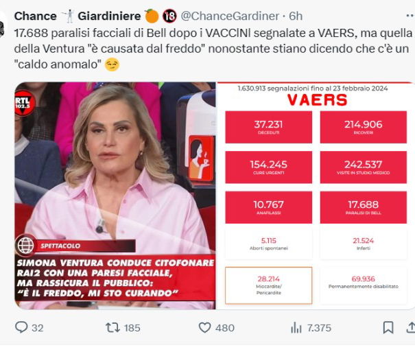 La paralisi di Bell, Simona Ventura e il VAERS article-post