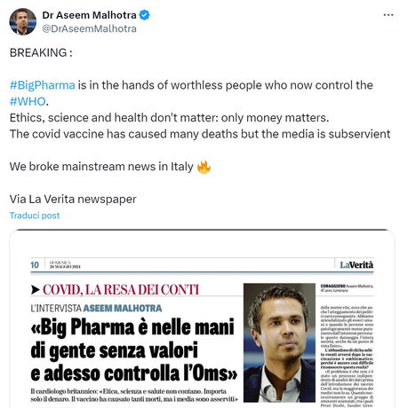 Aseem Malhotra e le sue dichiarazioni sull’OMS article-post