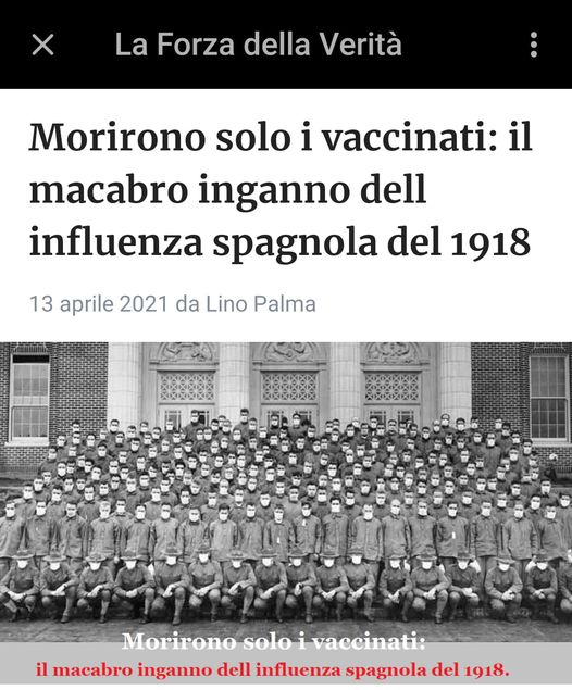 Influenza spagnola, “morirono solo i vaccinati”…