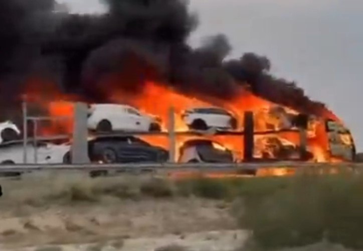 Il camion di auto elettriche che va a fuoco article-post