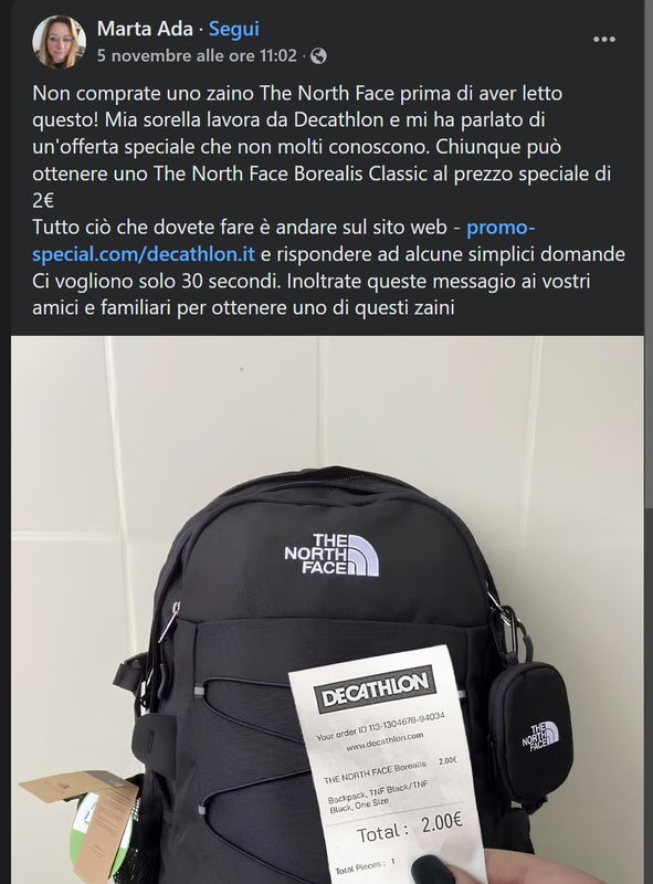 La truffa dello zaino North Face