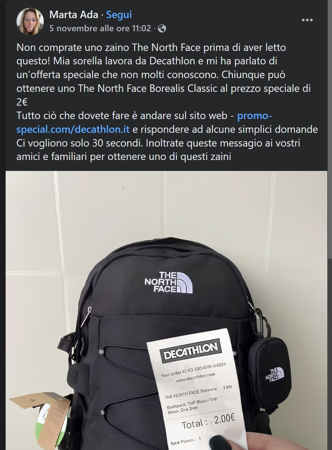 La truffa dello zaino North Face article-post