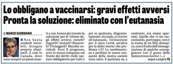 “Bisogna eliminarli”, Giordano e l’eutanasia in Canada