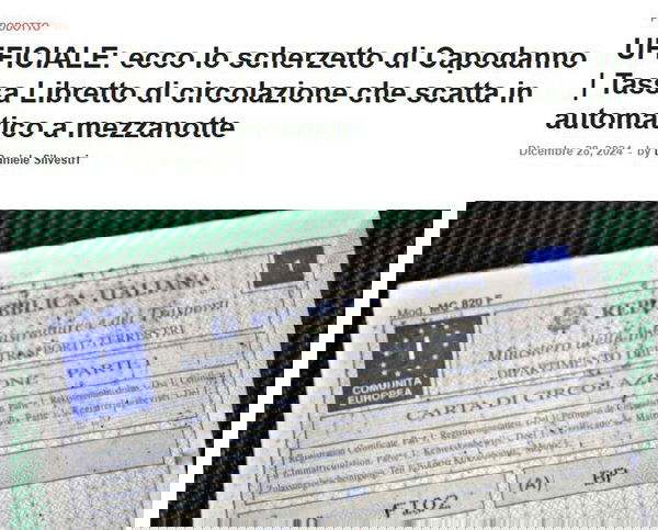 A Capodanno tassa sul libretto di circolazione