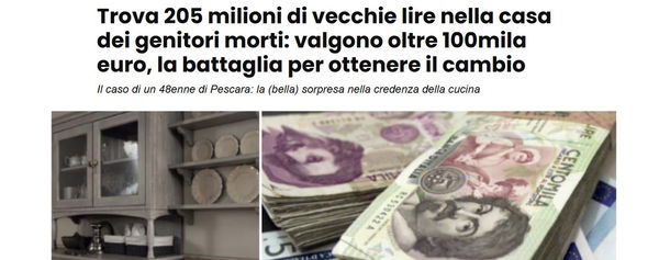 I 205 milioni di lire trovati in cucina