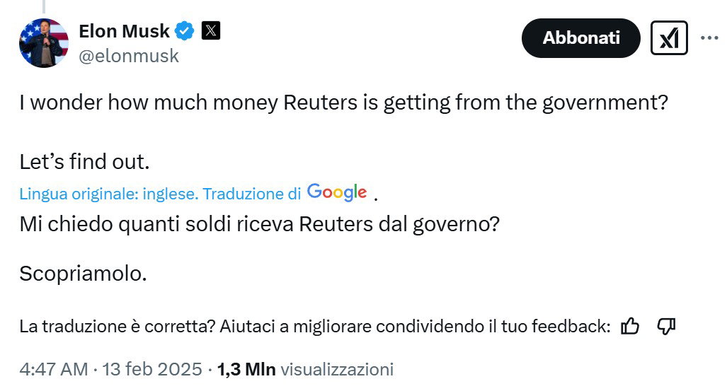Reuters, i 9 milioni del Pentagono e Elon Musk article-post