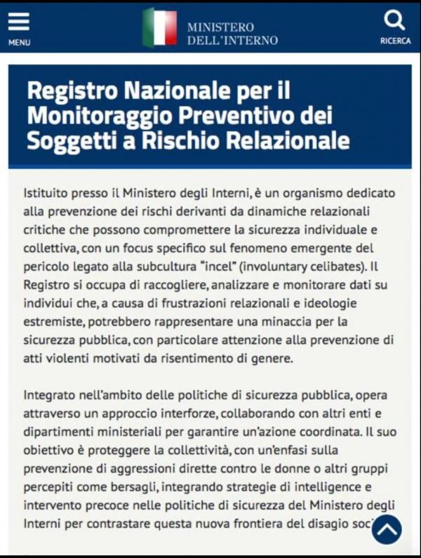 L’inesistente registro dei “Soggetti a rischio relazionale”