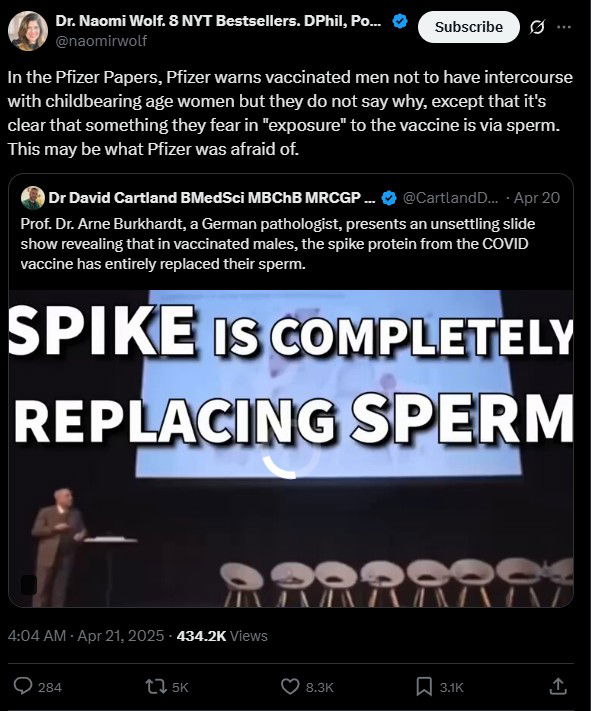 Pfizer non ha lanciato alcun consiglio agli uomini vaccinati…