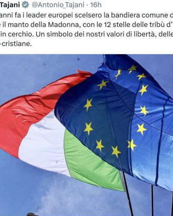 L’UE, Tajani e la bandiera della Madonna