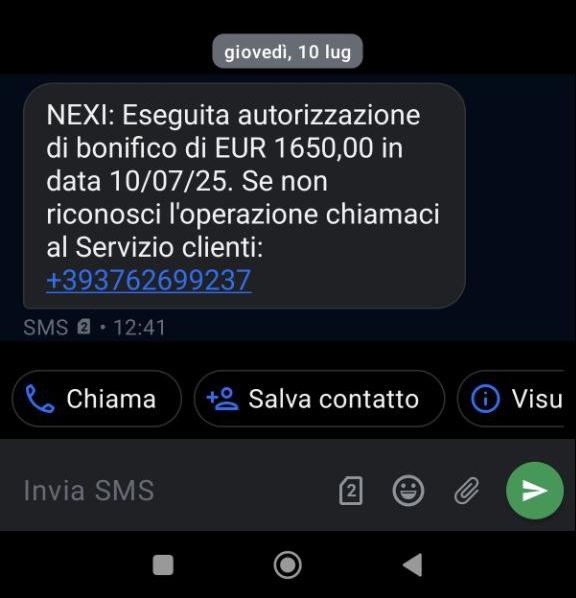 NEXI – Autorizzazione di bonifico