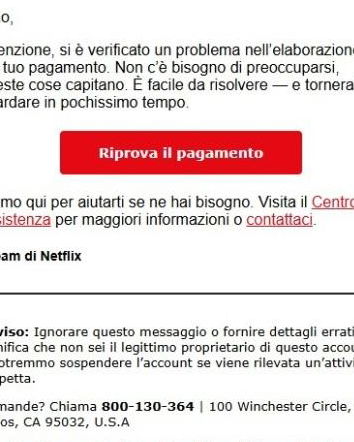 TRUFFA Netflix, riprova il pagamento