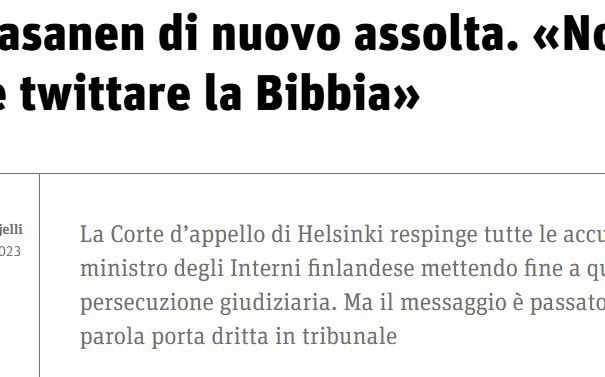 Päivi Räsänen a processo per aver citato la Bibbia article-post