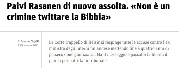 Päivi Räsänen a processo per aver citato la Bibbia