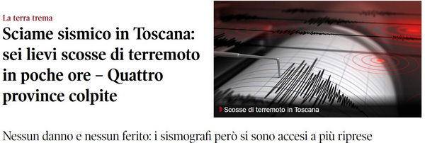 Lo sciame sismico in Toscana