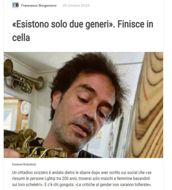 “Esistono solo due generi” e va in carcere…