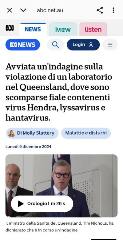 Il laboratorio australiano e le fiale scomparse
