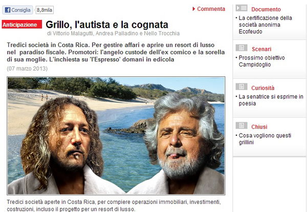 Beppe Grillo e le società “di famiglia” in Costa Rica de l’Espresso