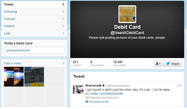 La moda idiota di postare la propria carta di credito su Twitter