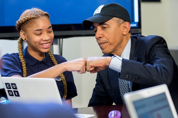 President Obama Meets With Students Participating In An Hour Of Code Event