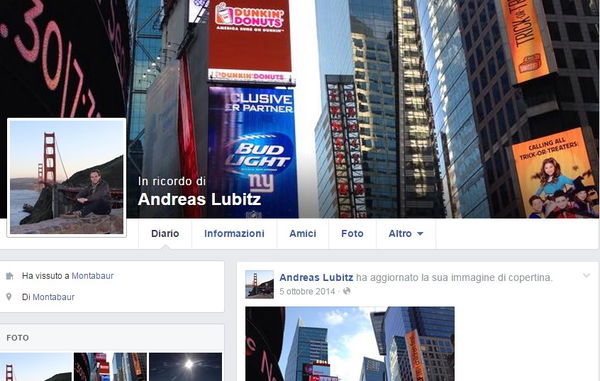 La vera storia della pagina Facebook di Andreas Lubitz cancellata