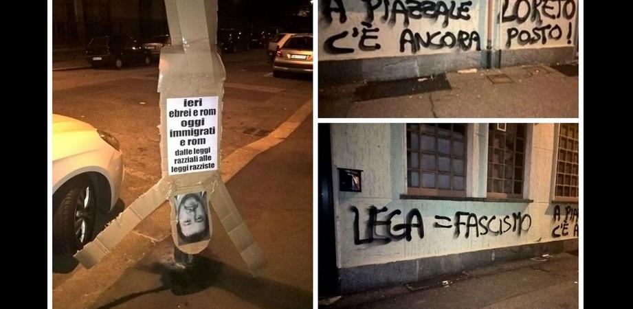 Torino, fantoccio raffigurante Matteo Salvini davanti alla sede locale della Lega Nord