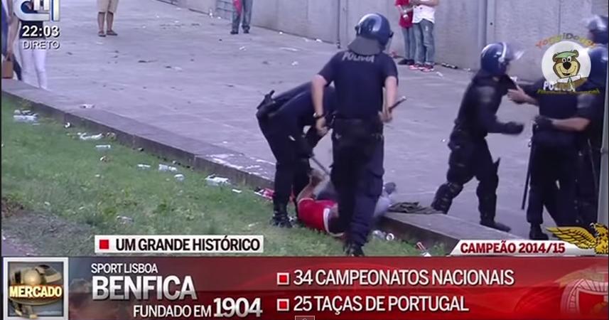 Il video del poliziotto che aggredisce papà e nonno tifosi del Benfica davanti al loro bambino