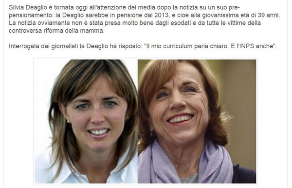 La bufala della figlia dell’ex ministro Fornero in pensione a 39 anni