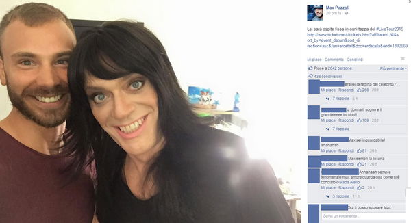 Max Pezzali vestito da donna fa impazzire Facebook