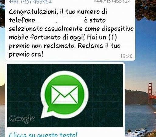 whatsapp messaggio hai vinto