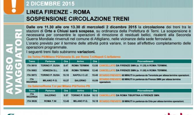 frecciarossa firenze-roma interruzione 2 dicembre