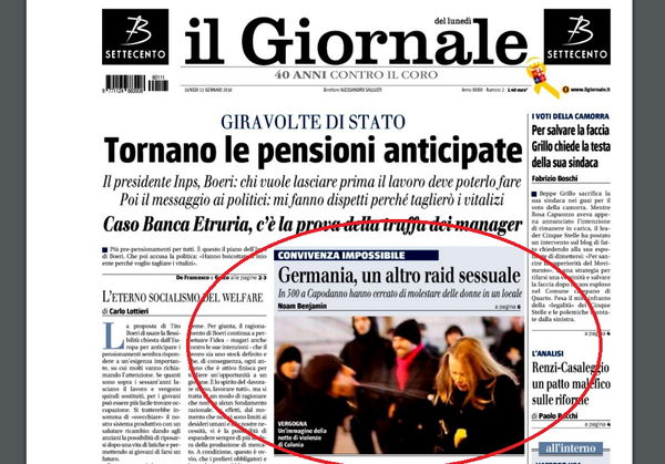 Colonia: la vera storia della foto in prima pagina su Il Giornale sulla violenza di Capodanno