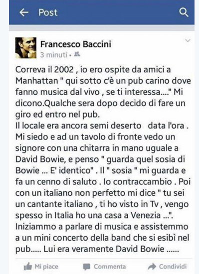 David Bowie: il ricordo di Francesco Baccini che diventa virale per il motivo sbagliato article-post