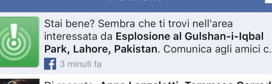 Attentato Lahore Safety Check impazzisce