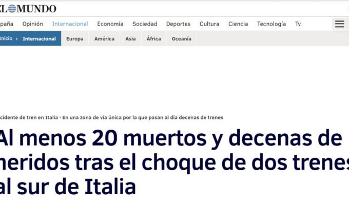 giornali stranieri incidente treni puglia
