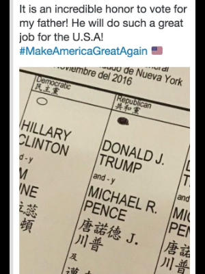 Eric Trump scheda Donal Trump reato