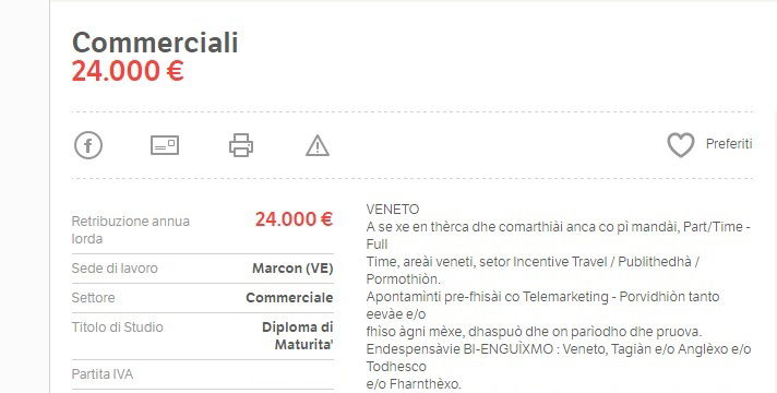 annuncio di lavoro in dialetto