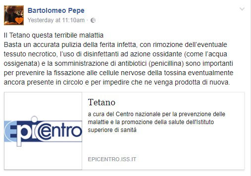 bartolomeo pepe tetano