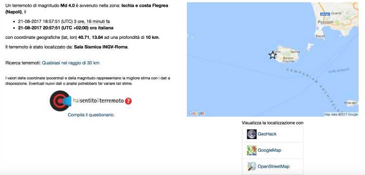 Terremoto Ischia magnitudo