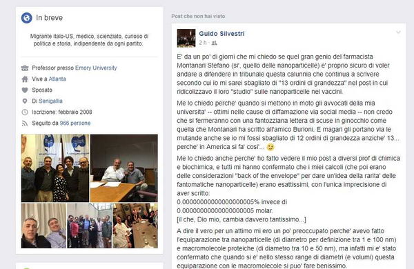 Guido Silvestri vuole querelare Stefano Montanari per le sue accuse di aver sbagliato sulle nanoparticelle dei vaccini