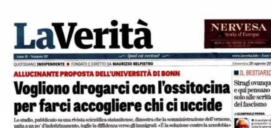La Verità di Belpietro e l’ossitocina che ci farà accogliere i migranti a braccia aperte article-post