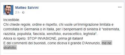 La citazione sbagliata di D’Annunzio fatta da Matteo Salvini