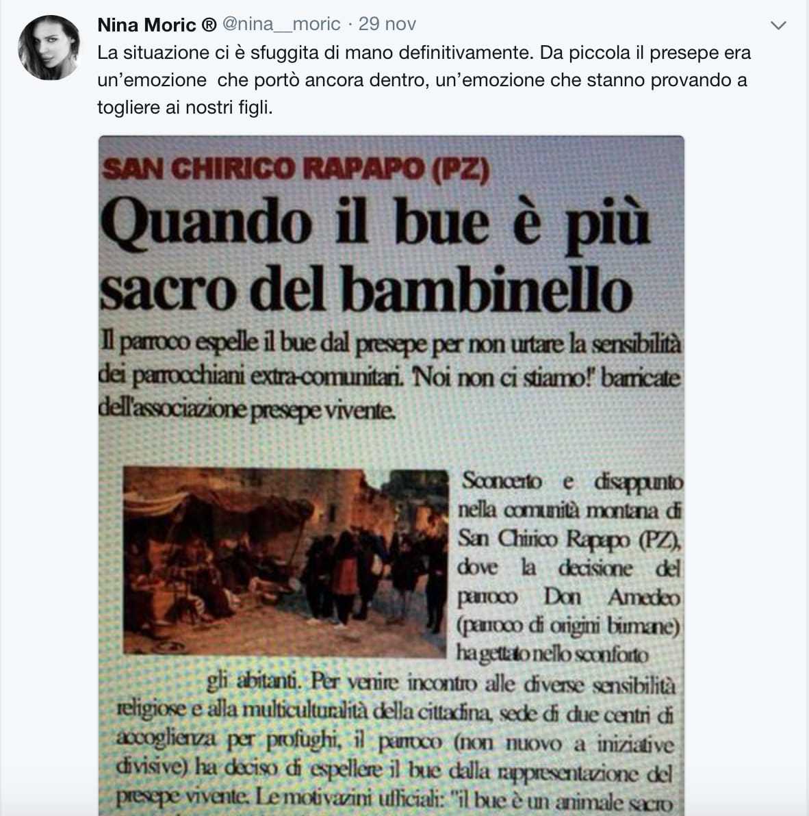 Nina Moric casca nella fake news sul «bue più sacro del bambinello» costruita ad arte da Propaganda Live article-post