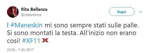 Rita Bellanza tweet contro Maneskin