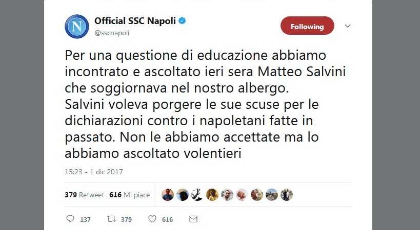 napoli tweet salvini