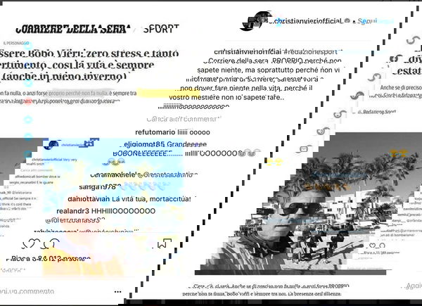 Bobo Vieri attacca il Corriere della Sera che lo aveva definito fannullone: «Non sapete fare il vostro mestiere»