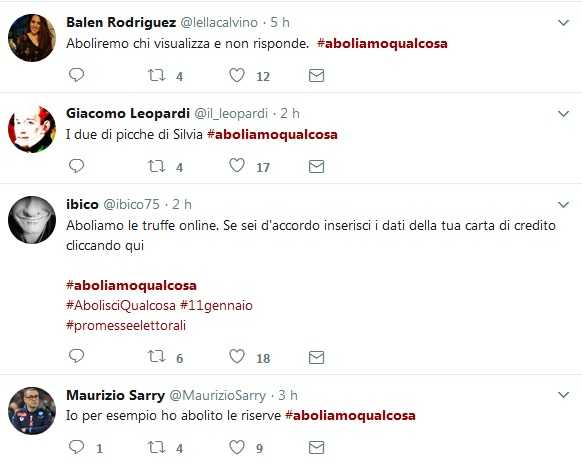 #aboliamoqualcosa: su Twitter si sfotte la campagna elettorale