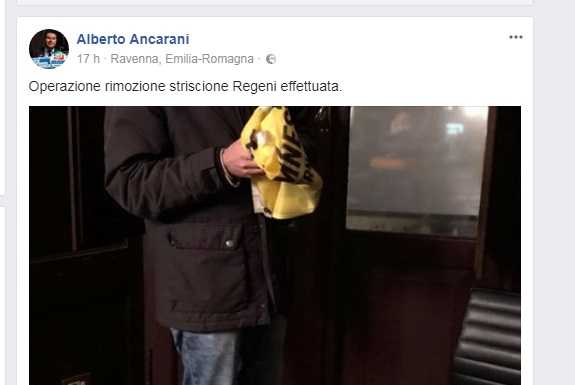 Alberto Ancarani esulta per la rimozione dello striscione pro Giulio Regeni