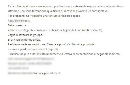 L’annuncio per «avvocatessa single e con tacchi a spillo», l’autore: «Una provocazione»