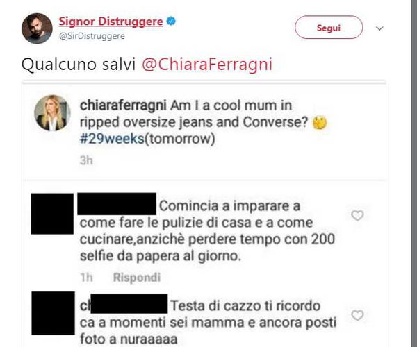 Chiara Ferragni scherza col Signor Distruggere: «Mamma pancina per sempre»